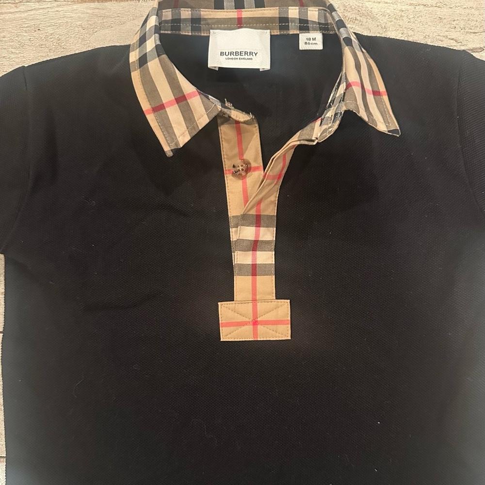 Burberry Baby Black Polo Shirt with Check Collar